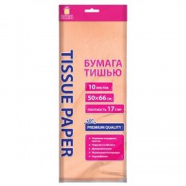 Цветная бумага ТИШЬЮ 17г/м2, 50х66см, 10 листов пастель персиковый, ЗОЛОТАЯ СКАЗКА, 116481