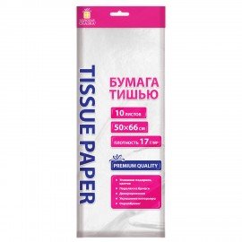 Цветная бумага ТИШЬЮ 17г/м2, 50х66см, 10 листов цвет белый, ЗОЛОТАЯ СКАЗКА, 116483