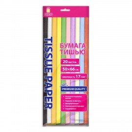 Цветная бумага ТИШЬЮ 17г/м2, 50х66см, 20 листов 10 цветов пастель ассорти, ЗОЛОТАЯ СКАЗКА, 116493