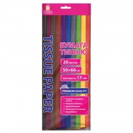 Цветная бумага ТИШЬЮ 17г/м2, 50х66см, 20 листов 10 цветов интенсив ассорти, ЗОЛОТАЯ СКАЗКА, 116494