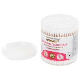 Ватные палочки КОМПЛЕКТ 200 шт.,бамбуковый стик,100% хлопок,пластиковый стакан, ЗОЛОТОЙ ИДЕАЛ, 116557