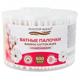 Ватные палочки КОМПЛЕКТ 500 шт.,бамбуковый стик,100% хлопок,пластиковый стакан, ЗОЛОТОЙ ИДЕАЛ, 116558