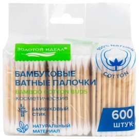 Ватные палочки КОМПЛЕКТ 3*200 шт., бамбуковый стик, 100% хлопок, зип-лок, ЗОЛОТОЙ ИДЕАЛ, 116559
