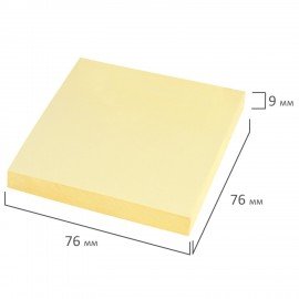 Блок самоклеящийся (стикеры) STAFF STANDARD, ПАСТЕЛЬНЫЙ 76х76 мм, желтый, 100 листов, 116573