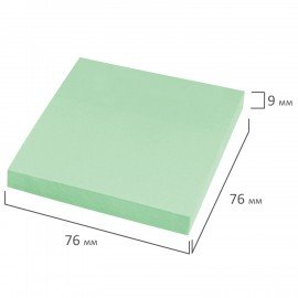 Блок самоклеящийся (стикеры) STAFF STANDARD, ПАСТЕЛЬНЫЙ 76х76 мм, зеленый, 100 листов, 116575