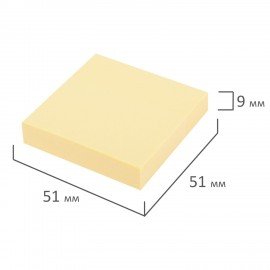 Блок самоклеящийся (стикеры) STAFF STANDARD, ПАСТЕЛЬНЫЙ 51х51 мм, желтый, 100 листов, 116577