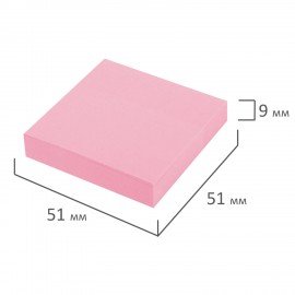 Блок самоклеящийся (стикеры) STAFF STANDARD, ПАСТЕЛЬНЫЙ 51х51 мм, розовый, 100 листов, 116580