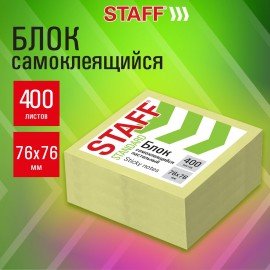 Блок самоклеящийся (стикеры) STAFF STANDARD, ПАСТЕЛЬНЫЙ 76х76 мм, желтый, 400 листов, 116586