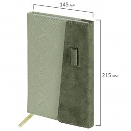 Ежедневник недатированный А5 145х215мм BRAUBERG Stitch, под кожу, магнит, 160л, оливковый, 116588