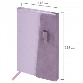 Ежедневник недатированный А5 145х215мм BRAUBERG Stitch, под кожу, магнит, 160л, сиреневый, 116589