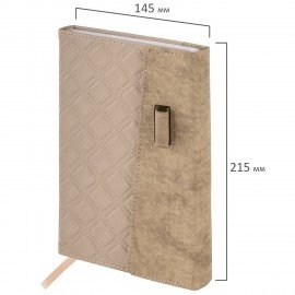 Ежедневник недатированный А5 145х215мм BRAUBERG Stitch, под кожу, магнит, 160л, бежевый, 116590