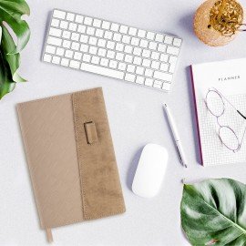 Ежедневник недатированный А5 145х215мм BRAUBERG Stitch, под кожу, магнит, 160л, бежевый, 116590