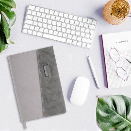 Ежедневник недатированный А5 145х215мм BRAUBERG Stitch, под кожу, магнит, 160л, серый, 116591