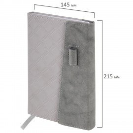 Ежедневник недатированный А5 145х215мм BRAUBERG Stitch, под кожу, магнит, 160л, серый, 116591