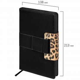 Ежедневник недатированный А5 138х213мм BRAUBERG Safari, под кожу, магнит 160л, Leopard черный/бежевый, 116592