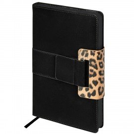 Ежедневник недатированный А5 138х213мм BRAUBERG Safari, под кожу, магнит 160л, Leopard черный/бежевый, 116592