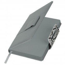 Ежедневник недатированный А5 138х213мм BRAUBERG Safari, под кожу, магнит 160л, Snake, серый, 116594