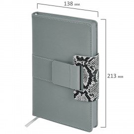 Ежедневник недатированный А5 138х213мм BRAUBERG Safari, под кожу, магнит 160л, Snake, серый, 116594