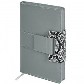 Ежедневник недатированный А5 138х213мм BRAUBERG Safari, под кожу, магнит 160л, Snake, серый, 116594