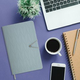 Ежедневник недатированный А5 138х213мм BRAUBERG Braided, под кожу, гвоздик 160л, серо-голубой, 116599