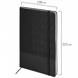 Блокнот А5 138x213мм BRAUBERG Tissage, под кожу, 80л, резинка, клетка, черный, 116601