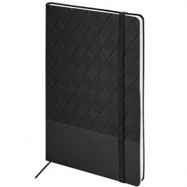 Блокнот А5 138x213мм BRAUBERG Tissage, под кожу, 80л, резинка, клетка, черный, 116601