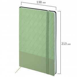 Блокнот А5 138x213мм BRAUBERG Tissage, под кожу, 80л, резинка, клетка, оливковый, 116602