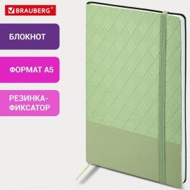 Блокнот А5 138x213мм BRAUBERG Tissage, под кожу, 80л, резинка, клетка, оливковый, 116602