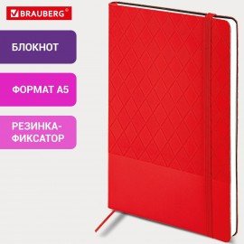 Блокнот А5 138x213мм BRAUBERG Tissage, под кожу, 80л, резинка, клетка, красный, 116603