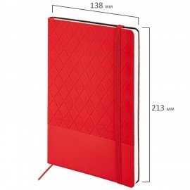 Блокнот А5 138x213мм BRAUBERG Tissage, под кожу, 80л, резинка, клетка, красный, 116603