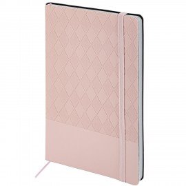 Блокнот А5 138x213мм BRAUBERG Tissage, под кожу, 80л, резинка, клетка, нежно-розовый, 116604