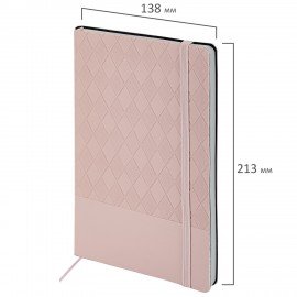 Блокнот А5 138x213мм BRAUBERG Tissage, под кожу, 80л, резинка, клетка, нежно-розовый, 116604