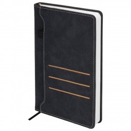 Ежедневник недатированный А5 138х213мм BRAUBERG Slot, под кожу, держатель для ручки, 160 листов, черный, 116605