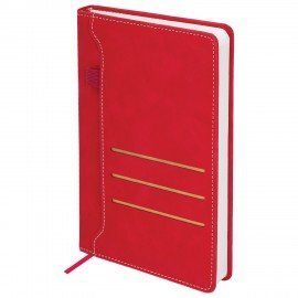 Ежедневник недатированный А5 138х213мм BRAUBERG Slot, под кожу, держатель для ручки, 160 листов, красный, 116606