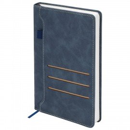 Ежедневник недатированный А5 138х213мм BRAUBERG Slot, под кожу, держатель для ручки, 160 листов, синий, 116607