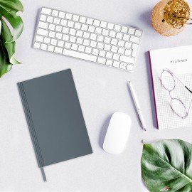 Блокнот А5 138x213мм BRAUBERG Personal, под кожу, 80 листов, клетка, серый, 116612