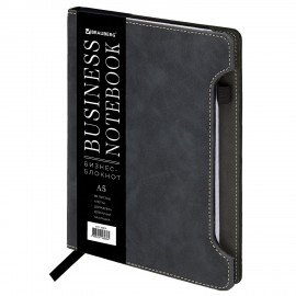 Блокнот А5 165x218мм BRAUBERG Perfect, под кожу софт-тач, держатель для ручки, 80 листов, клетка, черный, 116614