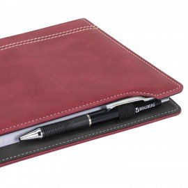 Блокнот А5 165x218мм BRAUBERG Perfect, под кожу софт-тач, держатель для ручки, 80 листов, клетка, бордовый, 116616