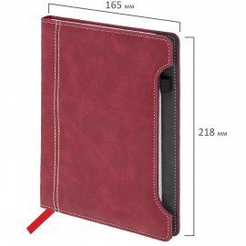 Блокнот А5 165x218мм BRAUBERG Perfect, под кожу софт-тач, держатель для ручки, 80 листов, клетка, бордовый, 116616
