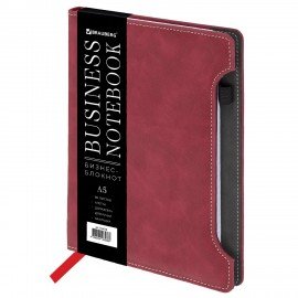 Блокнот А5 165x218мм BRAUBERG Perfect, под кожу софт-тач, держатель для ручки, 80 листов, клетка, бордовый, 116616