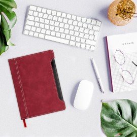 Блокнот А5 165x218мм BRAUBERG Perfect, под кожу софт-тач, держатель для ручки, 80 листов, клетка, бордовый, 116616