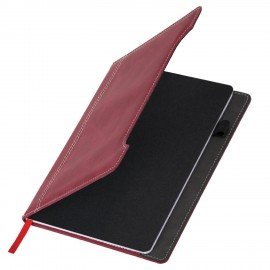 Блокнот А5 165x218мм BRAUBERG Perfect, под кожу софт-тач, держатель для ручки, 80 листов, клетка, бордовый, 116616