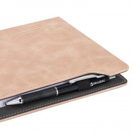 Блокнот А5 165x218мм BRAUBERG Perfect, под кожу софт-тач, держатель для ручки, 80 листов, клетка, бежевый, 116617