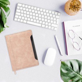 Блокнот А5 165x218мм BRAUBERG Perfect, под кожу софт-тач, держатель для ручки, 80 листов, клетка, бежевый, 116617