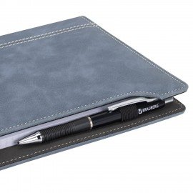 Блокнот А5 165x218мм BRAUBERG Perfect, под кожу софт-тач, держатель для ручки, 80 листов, клетка, серо-синий, 116618