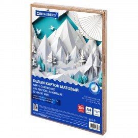 Картон белый А4 немелованный, 200 листов, в коробе, BRAUBERG, 210х297 мм, 116633