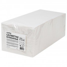 Салфетки бумажные 3-х слойные, 33x33 см., 200 штук в упаковке, 1/4 сложение, LAIMA, белые, код 116659