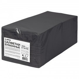 Салфетки бумажные 2-х слойные, 33x33 см., 200 штук в упаковке, 1/4 сложение, LAIMA, черные, код 116660