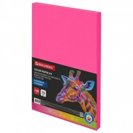 Бумага цветная BRAUBERG, А4, 75г/м, 100 л, НЕОН, розовая, для офисной техники, 116669