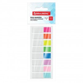 Закладки клейкие прозрачно-цветные BRAUBERG, 45х12 мм, 120 штук (8 цветов х 15 листов), 116675